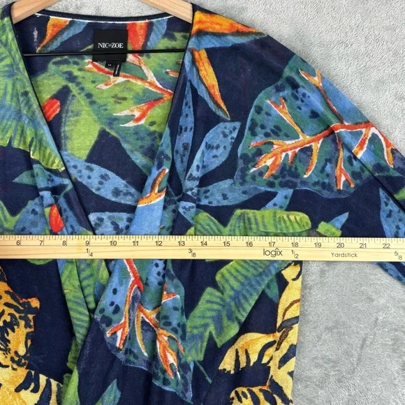 NIC+ZOE Cardigan Sweater Womens M Jungle Print 4-Way Linen Blend Open Waterfall - Picture 8 of 10